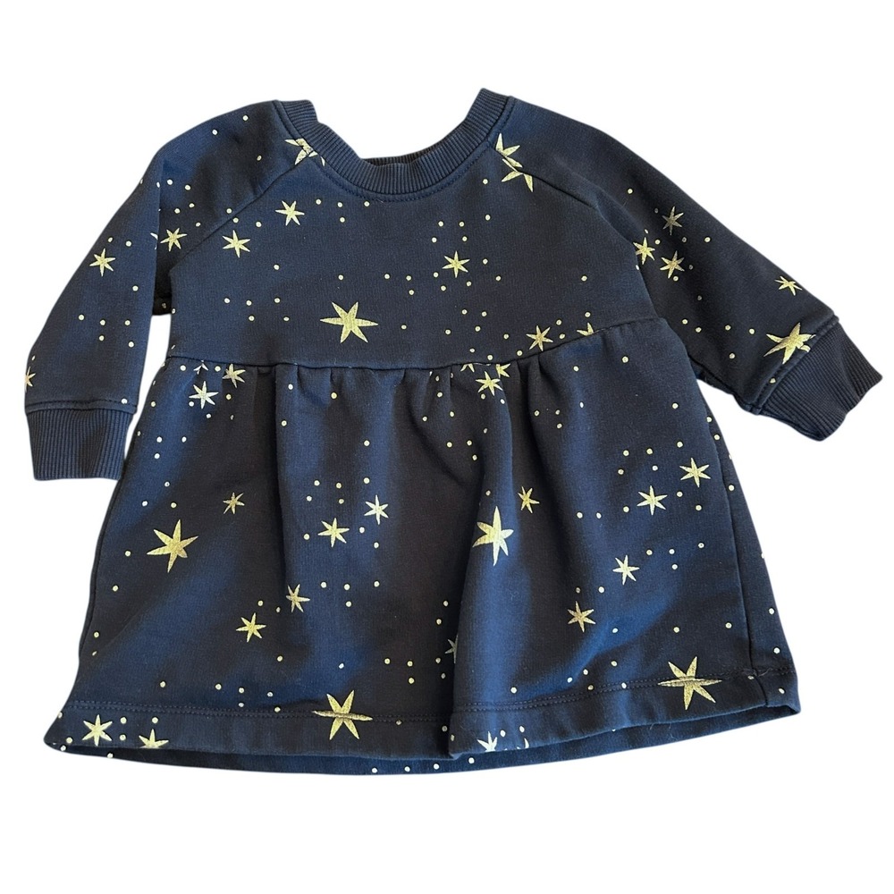 Hanna Andersson Girls Dress Size 3-6 Months Navy Blue Silver Star Dress